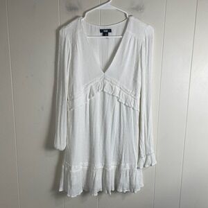 PAIGE White Textured Ruffle V Neck Mini Dress Size‎ S
